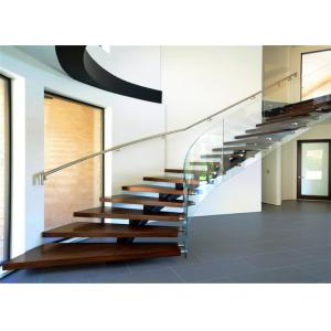 Apartment Building Curved Stairs Wood Tread Stainless Steel Railing Syestem