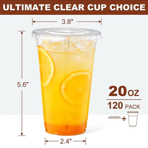 LESENSE Disposable Clear PET Plastic Cups Custom 12 oz 24oz 16oz Cold Drink Coffee Cup With Flat Dome Lids