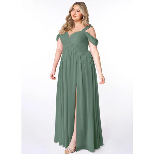 Luxury Popular A-Line Off-the-Shoulder Chiffon Long Evening Dress Floor-Length Sweetheart V-back Pleated Plus Size