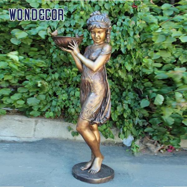 Customized outdoor garden decoration, life-size bronze statue of a bird feeding girl