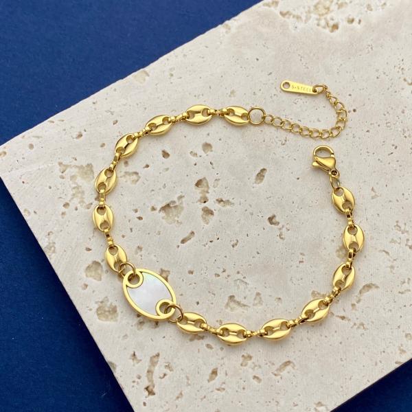 Buy 16cm Anniversary Shell Charm Bracelet Stainless Gold Link Bracelet Womens at wholesale prices