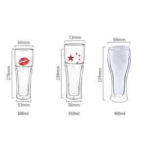 Cylinder Double Borosilicate Glass Beer Mug 300ml 400ml 450ml