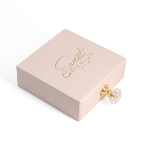 Custom Pink Glitter Package Folding Ring Jewelry Packaging Box With Ribbon Closure