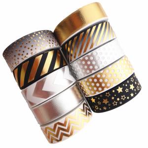 Quality Wholesale custom printed silk ribbon satin ribbon tape grosgrain black ribbon with gold logo for sale