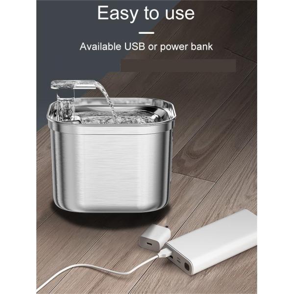 Square 2.2l Stainless Steel Automatic Pet Water Dispenser Clean Water and Circulation