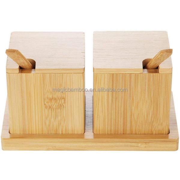 Direct from Complete Natural Bamboo Salt Spice Box 17x7.1x8.2cm with Lid Spoon and Tray