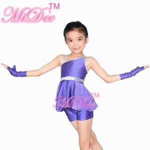Diagonal Neck Kids Dance Costumes Pink Blue Red Confetti Spandex Outfits