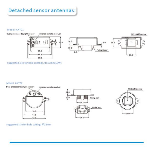 60mA Detached Head Square ANT01 DALI Motion Sensor 220-240VAC