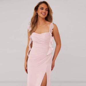 Perfect Chiffon Long Mermaid Bridesmaid Dress Sweetheart Floor-Length Ruffles