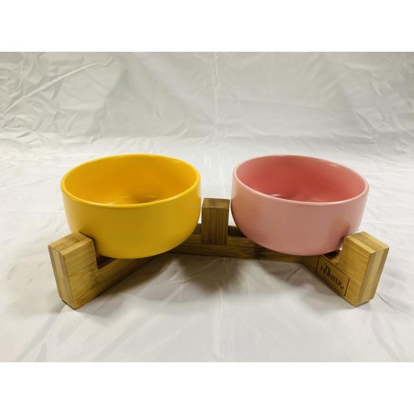 Sustainable Bamboo 2 In 1 Design Sturdy Anti-Rollover Pet Dog Bowl Holder for Your Living Room
