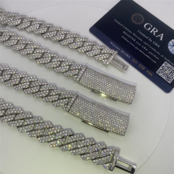 Buy Hip Hop Miami Cuban Link Chain 15mm VVS Moissanite Sterling Silve Cuban Link Necklace at wholesale prices