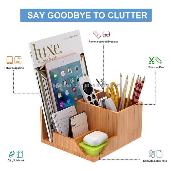 20x18x10cm Bamboo Desk Organizer Carved Pen Holder for Office Supplies Classic Design