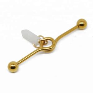 Fashion body piercing industrial barbell with milky white stone