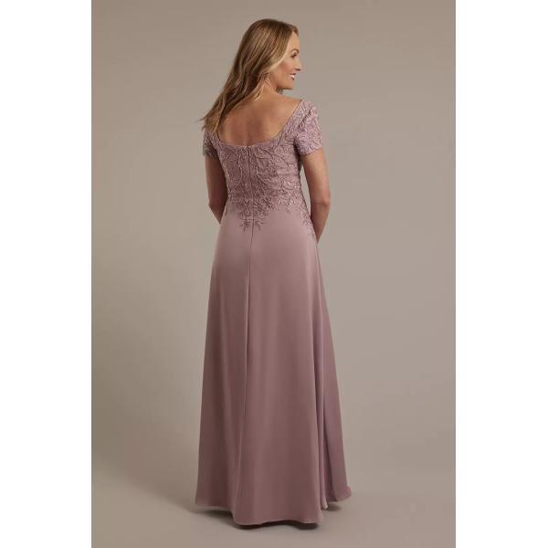 Exquisite Embroidered Zipper Short Sleeve Quartz Satin Split Slit Plus Size A-line Mother Of The Bride Dress