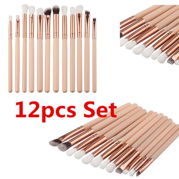 Private logo 12pcs black rose gold pink wood handle eye shadow makeup brush set