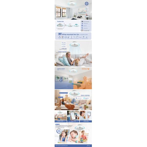 Small 20 Inch Flush Mount LED Ceiling Fan with Light and Color Temperature 3000-6500K