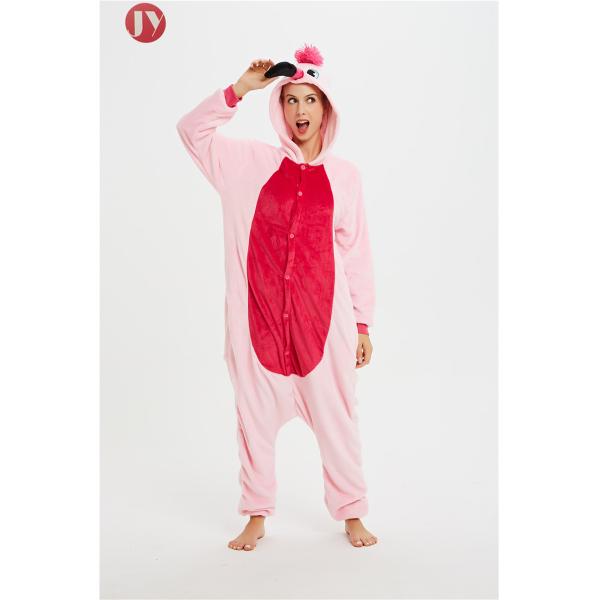 Flamingos Christmas Onesie Pajamas Adult Flamingos Soft Flannel Rear Zipper