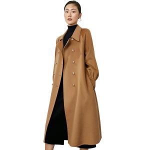 Double Breasted Woven Women Wool Coat Handmade