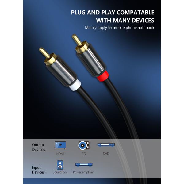 3.3ft RCA To RCA Audio And Video Cable Gold Plated For Home Theater OCC