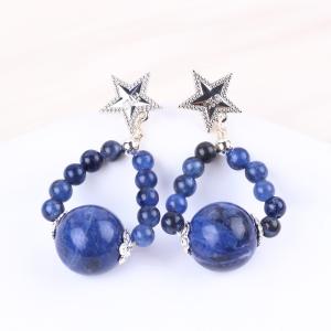 Handmade Crystal Stone Earrings Sodalite Gemstone Beaded Star Charms Pendant