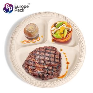 Online shopping high quality disposable food cornstarch plastic plate with 3