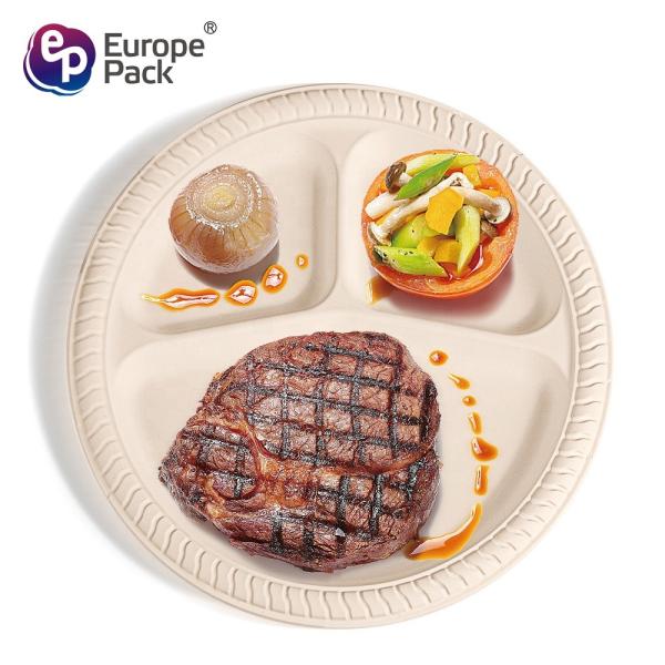 Online shopping high quality disposable food cornstarch plastic plate with 3