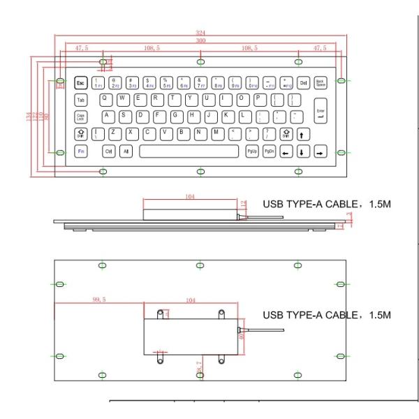 IP65 / IK07 Stainless Steel Keyboard waterproof dustproof Industrial Keyboard Rear Panel Mounted -40℃