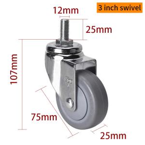 China Chrome Coating Light Duty Casters 3 Inch 70kg Threaded TPE Caster on sale