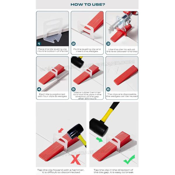 Plastic Tile Leveling System White Tile Leveling Spacer Clip 1.5mm (1/16") with Plier & Wedge, 500 pcs/bag, fit for 3-12mm Thick Tiles