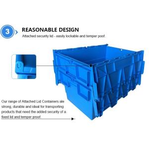 Heavy duty stackable attached lid turnover box, Stackable and nestable plastic