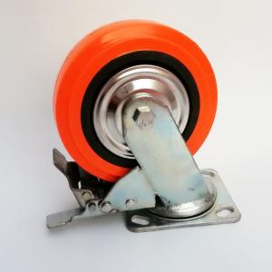 China Diameter 100mm Heavy Duty Orange PU PVC Double Ball Bearing Swivel Caster with Brake on sale