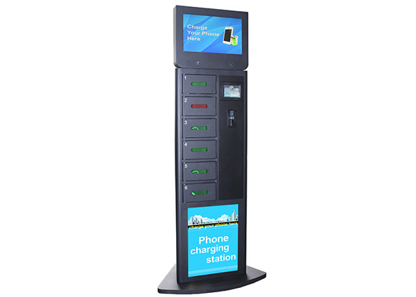 6 Secured Electronic Lockers Cell Phone Charging Kiosks For Airport / Train