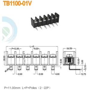 Pitch 13.00mm 300V 30A 2-22P Barrier Terminal Block 10-18AWG Power Terminal