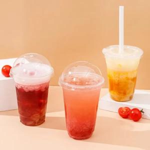 Disposable Plastic PET Cups with Lids Smoothie Milk Shake Cups Clear Disposable