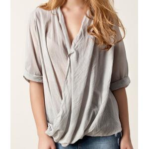 Womens Shirts Blouses Half Sleeve Wrap Blouse / Shirts V- Neck