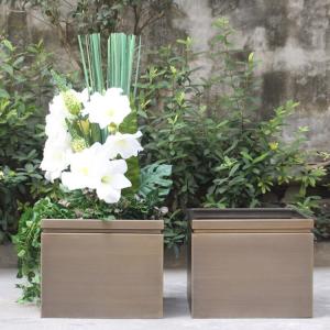 Stainless steel larger flower pots square style metal flower planter