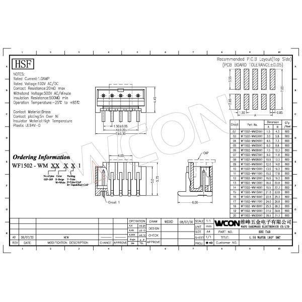 1.5mm 1*4P 180°SMT Wafer Wire To Board Connector circuit board wire connectors