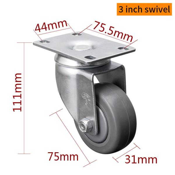 EDL Medium Duty Zinc Coating 3inch 110kg Plate TPE Caster by Rigid, Swivel and Brake type 5713P-57