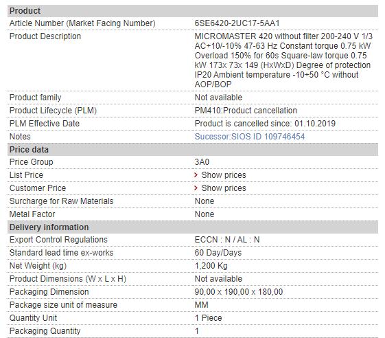 6SE6420-2UC17-5AA1 6SE6 420-2UC17-5AA1 Siemens One Year Warranty