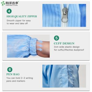 Class 100/Class 1000 Lint-Free Washable Cleanroom Suit for Pharmaceutical and