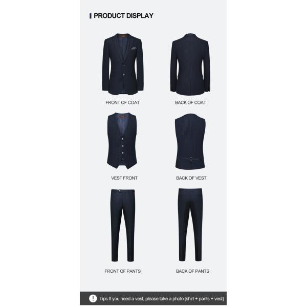 Anti-wrinkle Men's Business Suit in Classic Black and White Stripes with Notch Lapel