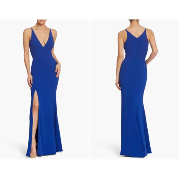 Stunning Sleeveless Royal Blue Satin Long Evening Dress Front Split Slit Spaghetti Straps Deep V-neck Mermaid