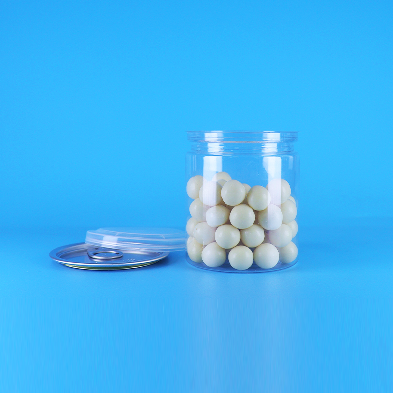 China Leak Proof Easy Open Lid Clear Round Snack Candy PET Plastic Cans Food Packing on sale