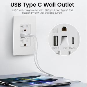 Wall Mounted Night Light USB Outlet 20A 2700K Tamper Resistant