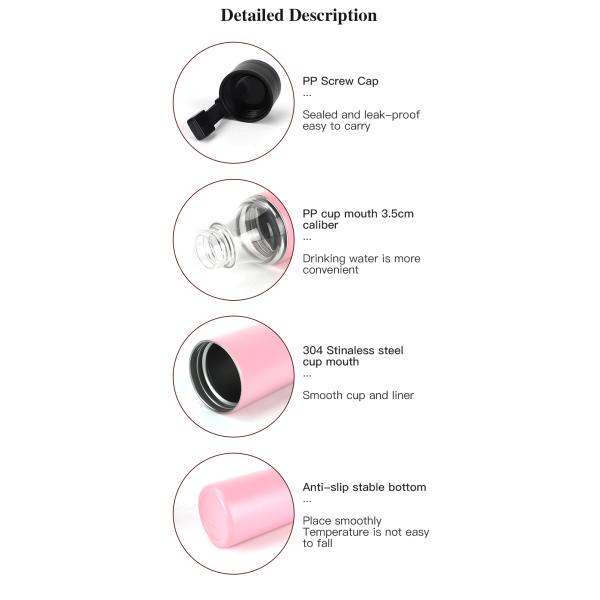 Double Wall Stainless Steel Cup Water Bottle Thermos Vacuum Tea Flask Two Lid