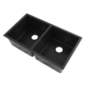 Rectangular Black Equal Double Bowl Under Mount Granite Kitchen Sink