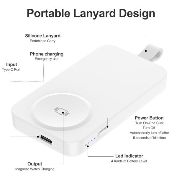 2500mAh Wireless Charging Power Bank For IWatch Series With 2-8mm Charging Distance