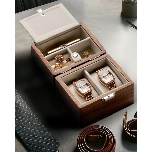 Watch Box, Watch Travel Case For Men, Wood Watch And Jewelry Holder Organizer For Woman, Portable Protection 2-Slot Watc
