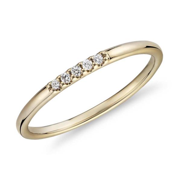 Dainty 14K Yellow Gold Jewelry , Matching Stacking 0.05ct diamond band ring OEM