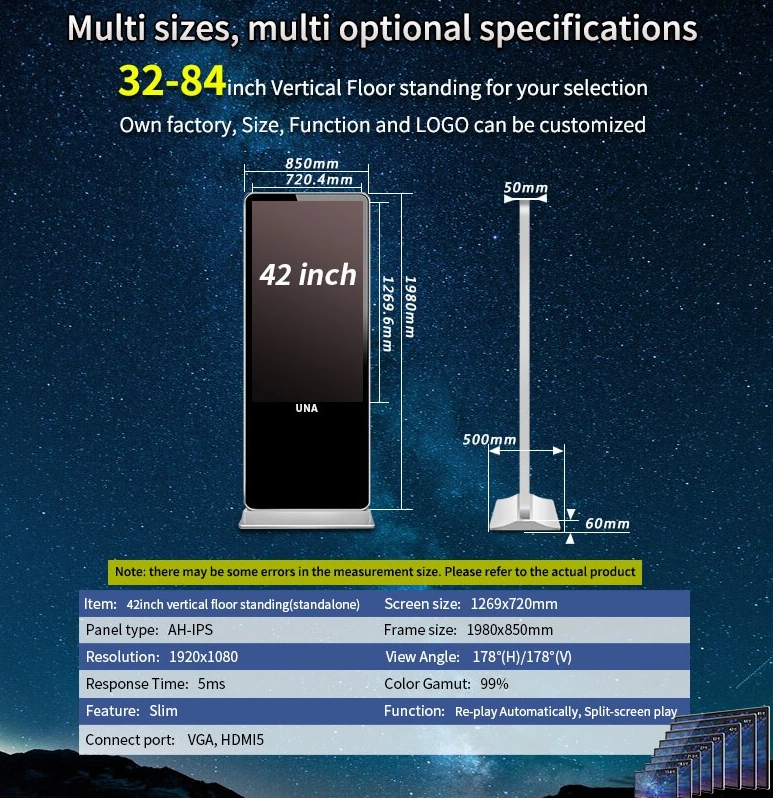 Free Stand Indoor Portable LCD Poster Screen LCD Digital Sigange With Wheel Base